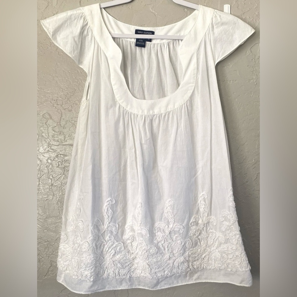 Max Edition White Embroidered Cotton Scoop-Neck Tunic